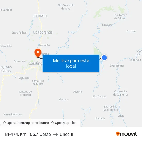 Br-474, Km 106,7 Oeste to Unec II map