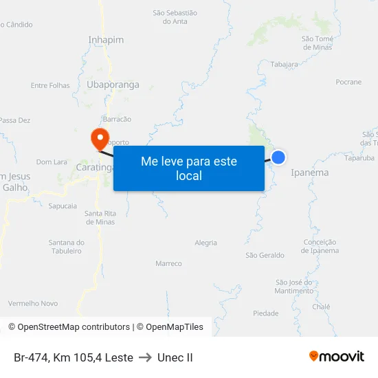 Br-474, Km 105,4 Leste to Unec II map