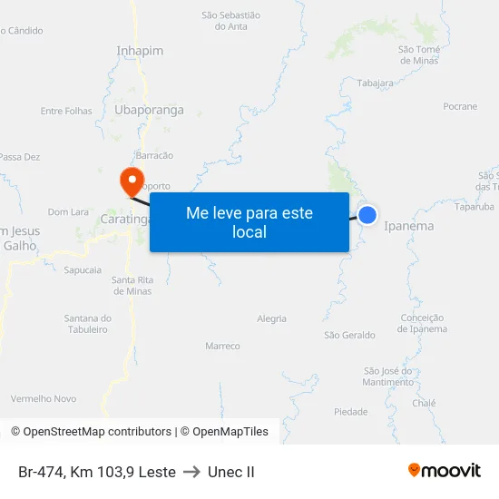 Br-474, Km 103,9 Leste to Unec II map