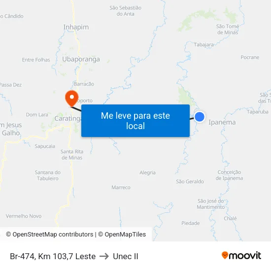 Br-474, Km 103,7 Leste to Unec II map