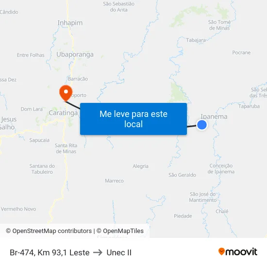 Br-474, Km 93,1 Leste to Unec II map