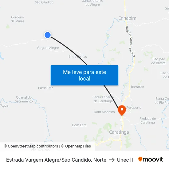 Estrada Vargem Alegre/São Cândido, Norte to Unec II map