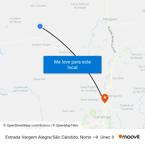 Estrada Vargem Alegre/São Cândido, Norte to Unec II map