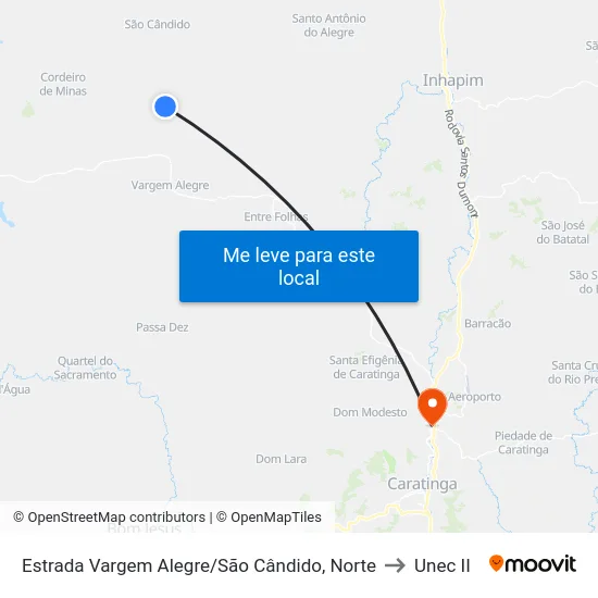 Estrada Vargem Alegre/São Cândido, Norte to Unec II map
