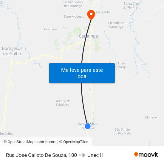 Rua José Calixto De Souza, 100 to Unec II map