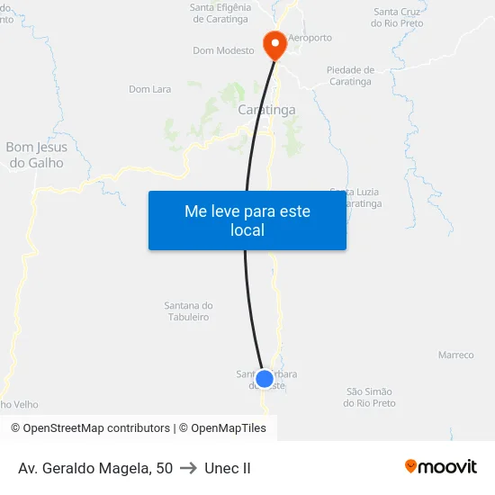 Av. Geraldo Magela, 50 to Unec II map