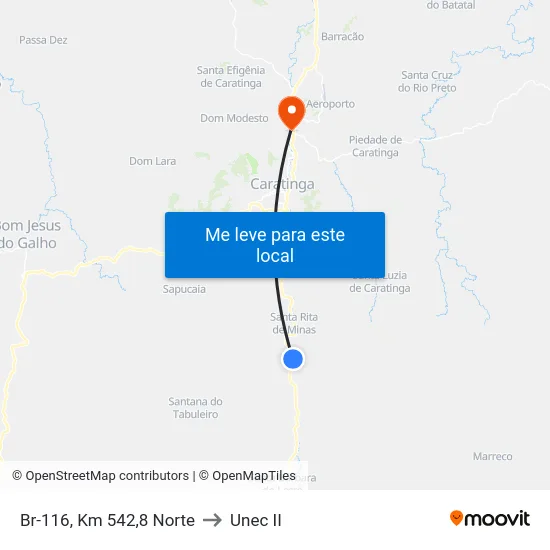 Br-116, Km 542,8 Norte to Unec II map