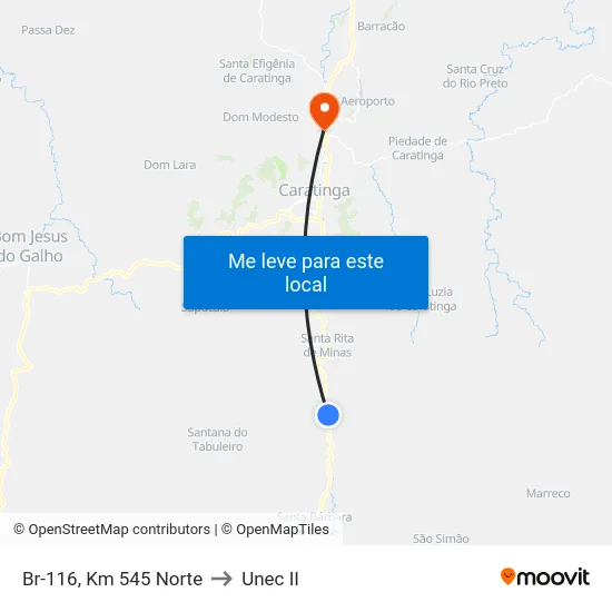Br-116, Km 545 Norte to Unec II map