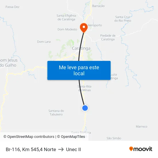 Br-116, Km 545,4 Norte to Unec II map