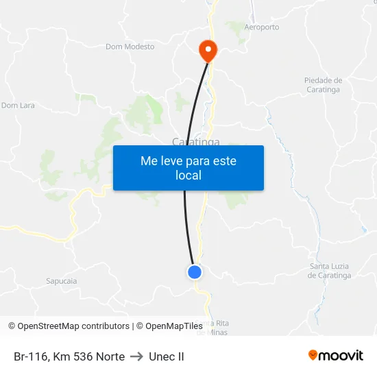 Br-116, Km 536 Norte to Unec II map