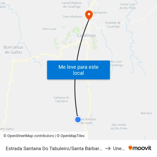 Estrada Santana Do Tabuleiro/Santa Bárbara, Oeste to Unec II map