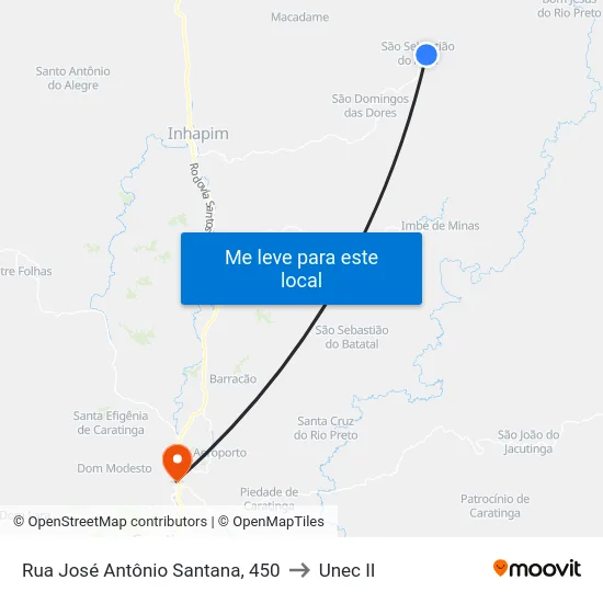 Rua José Antônio Santana, 450 to Unec II map