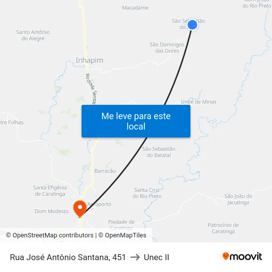 Rua José Antônio Santana, 451 to Unec II map