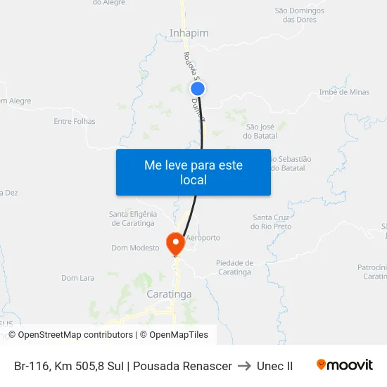 Br-116, Km 505,8 Sul | Pousada Renascer to Unec II map
