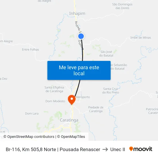 Br-116, Km 505,8 Norte | Pousada Renascer to Unec II map