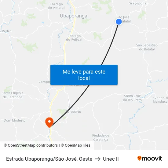 Estrada Ubaporanga/São José, Oeste to Unec II map