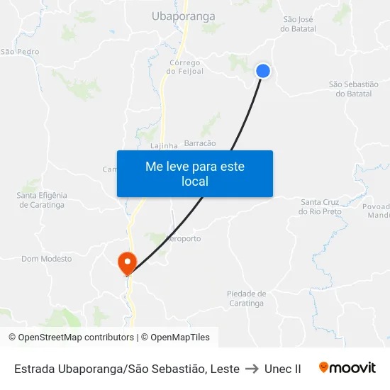 Estrada Ubaporanga/São Sebastião, Leste to Unec II map