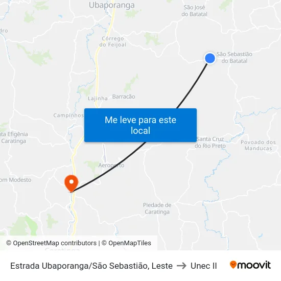 Estrada Ubaporanga/São Sebastião, Leste to Unec II map