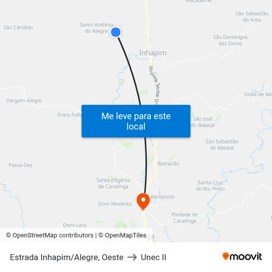 Estrada Inhapim/Alegre, Oeste to Unec II map