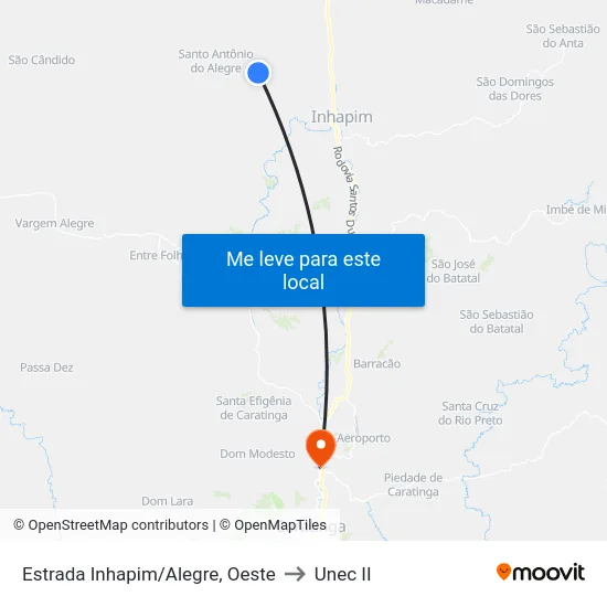 Estrada Inhapim/Alegre, Oeste to Unec II map