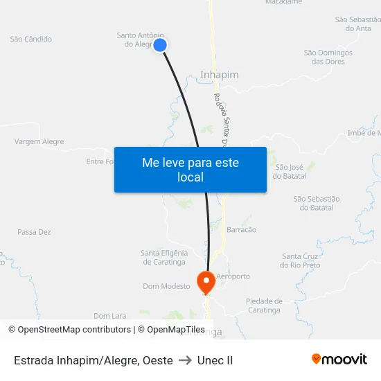 Estrada Inhapim/Alegre, Oeste to Unec II map