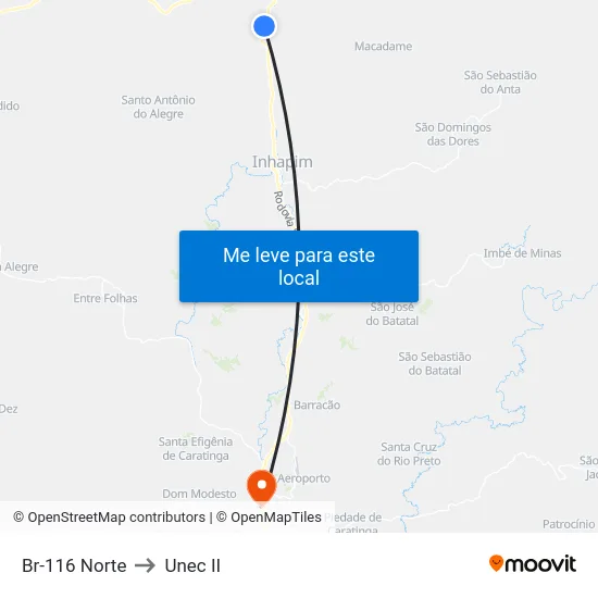 Br-116 Norte to Unec II map