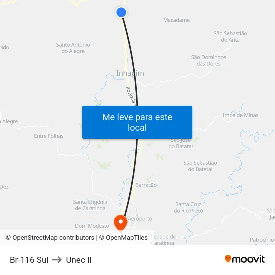 Br-116 Sul to Unec II map