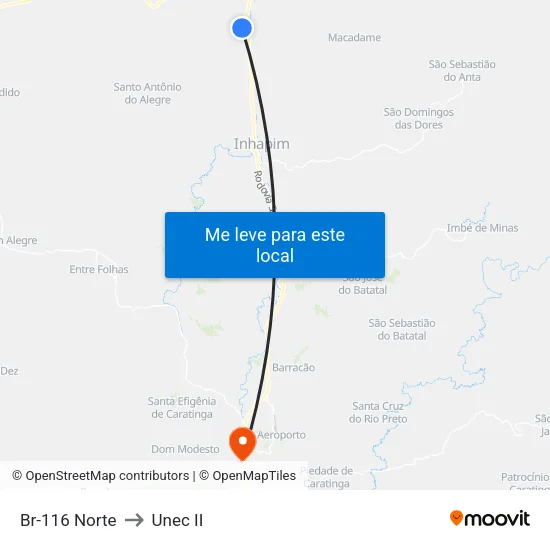 Br-116 Norte to Unec II map
