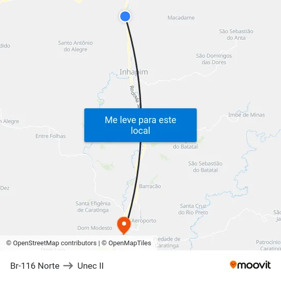 Br-116 Norte to Unec II map