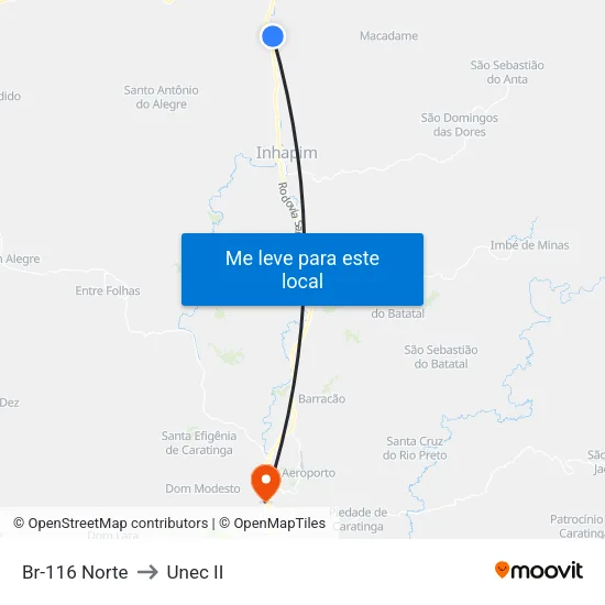 Br-116 Norte to Unec II map