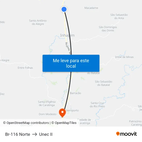 Br-116 Norte to Unec II map