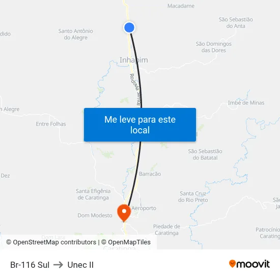 Br-116 Sul to Unec II map