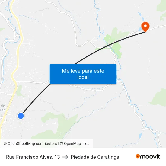 Rua Francisco Alves, 13 to Piedade de Caratinga map