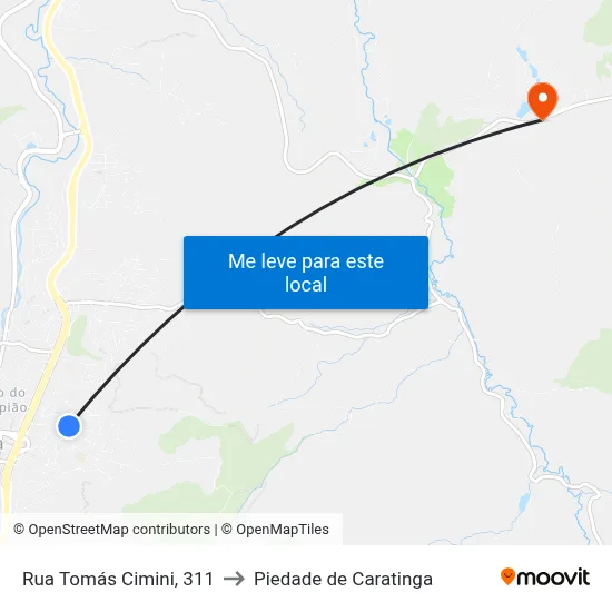 Rua Tomás Cimini, 311 to Piedade de Caratinga map