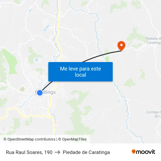 Rua Raul Soares, 190 to Piedade de Caratinga map