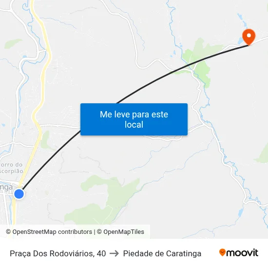 Praça Dos Rodoviários, 40 to Piedade de Caratinga map