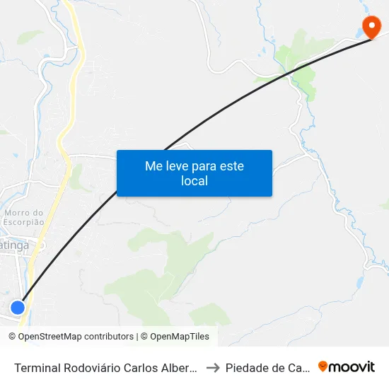 Terminal Rodoviário Carlos Alberto De Mattos to Piedade de Caratinga map