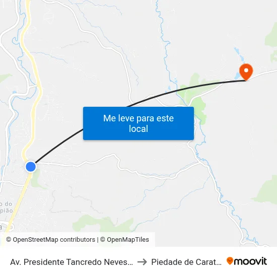 Av. Presidente Tancredo Neves, 1450 to Piedade de Caratinga map
