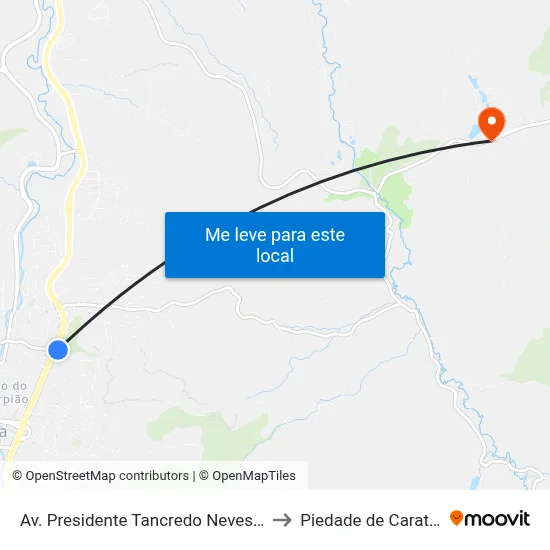 Av. Presidente Tancredo Neves, 1056 to Piedade de Caratinga map