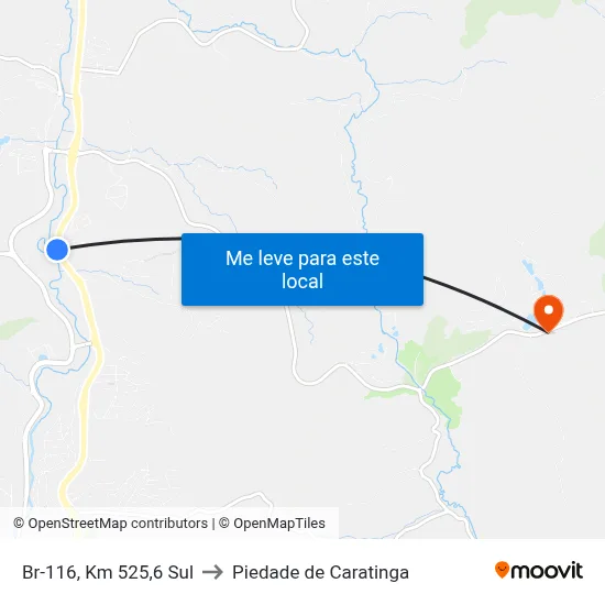 Br-116, Km 525,6 Sul to Piedade de Caratinga map