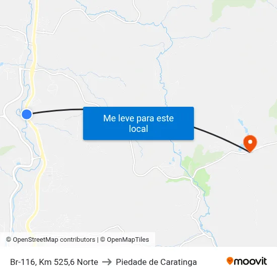 Br-116, Km 525,6 Norte to Piedade de Caratinga map