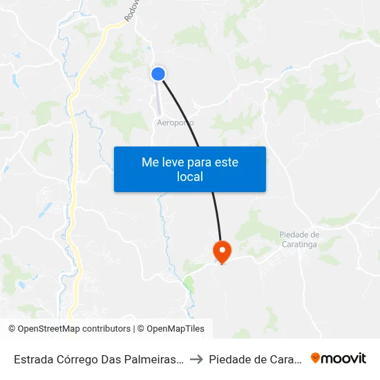 Estrada Córrego Das Palmeiras, Norte to Piedade de Caratinga map