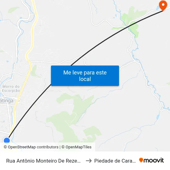 Rua Antônio Monteiro De Rezende, 360 to Piedade de Caratinga map