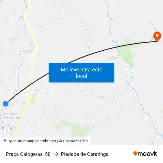 Praça Calógeras, 58 to Piedade de Caratinga map
