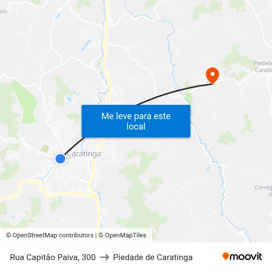 Rua Capitão Paiva, 300 to Piedade de Caratinga map