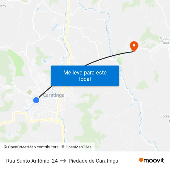 Rua Santo Antônio, 24 to Piedade de Caratinga map