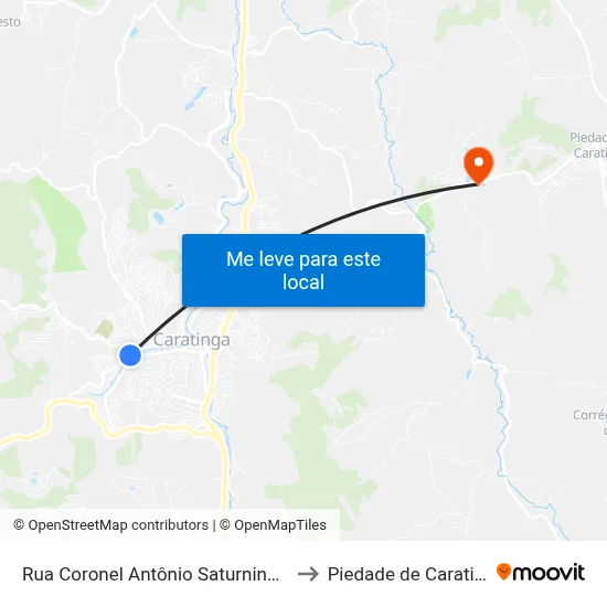 Rua Coronel Antônio Saturnino, 138 to Piedade de Caratinga map