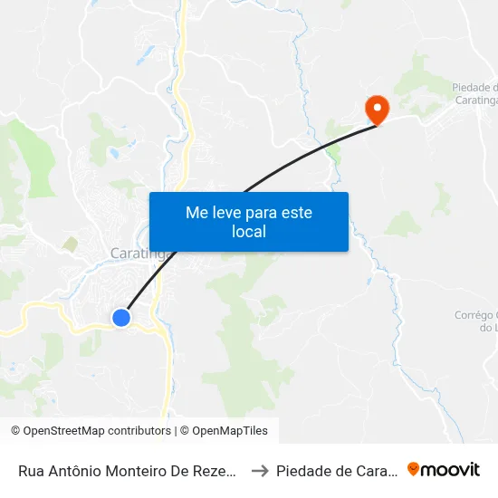 Rua Antônio Monteiro De Rezende, 893 to Piedade de Caratinga map