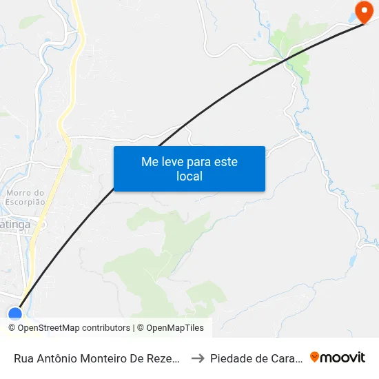 Rua Antônio Monteiro De Rezende, 331 to Piedade de Caratinga map