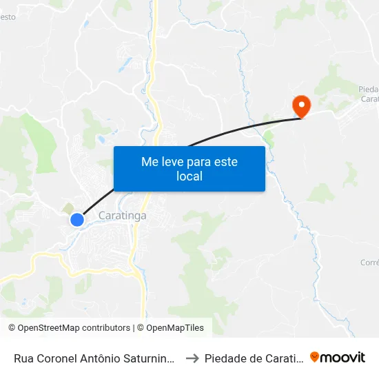 Rua Coronel Antônio Saturnino, 365 to Piedade de Caratinga map